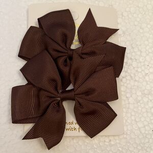 Brown Hair Bow Clips Grosgrain Ribbon Baby Toddler Girl Hair Barrette Set